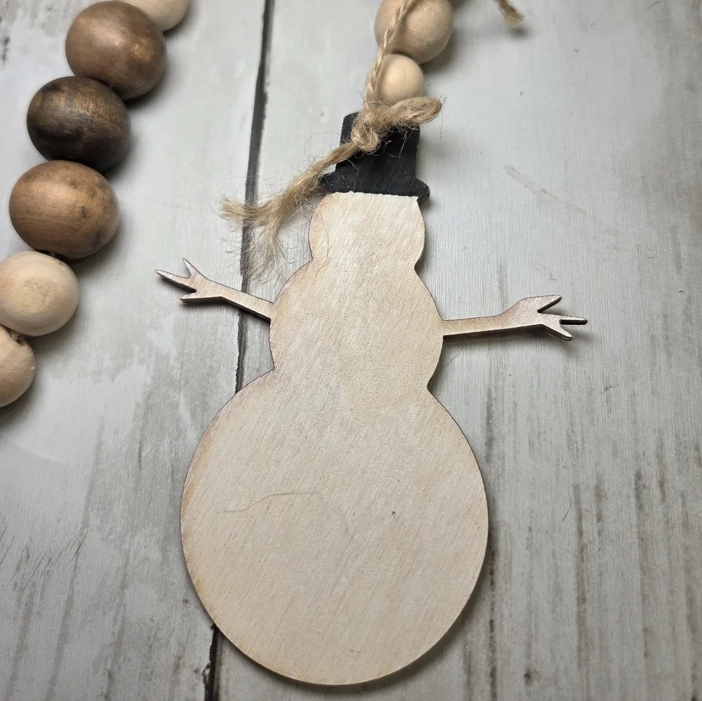 Hand Painted Wooden Bead Garland with Snowman Pendant